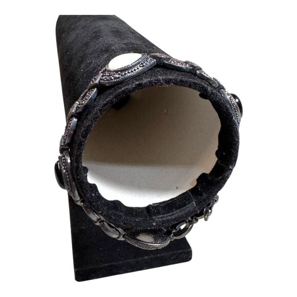 Vintage PAJ 925 Sterling Silver Bracelet Art Deco Black Onyx Mother of Pearl 7" - Picture 3 of 8